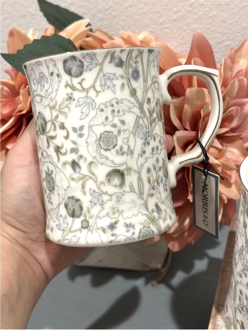 Set of 4 Morris & Co Premium Porcelain Coffee Mugs Floral Green and Blue
*NEW*